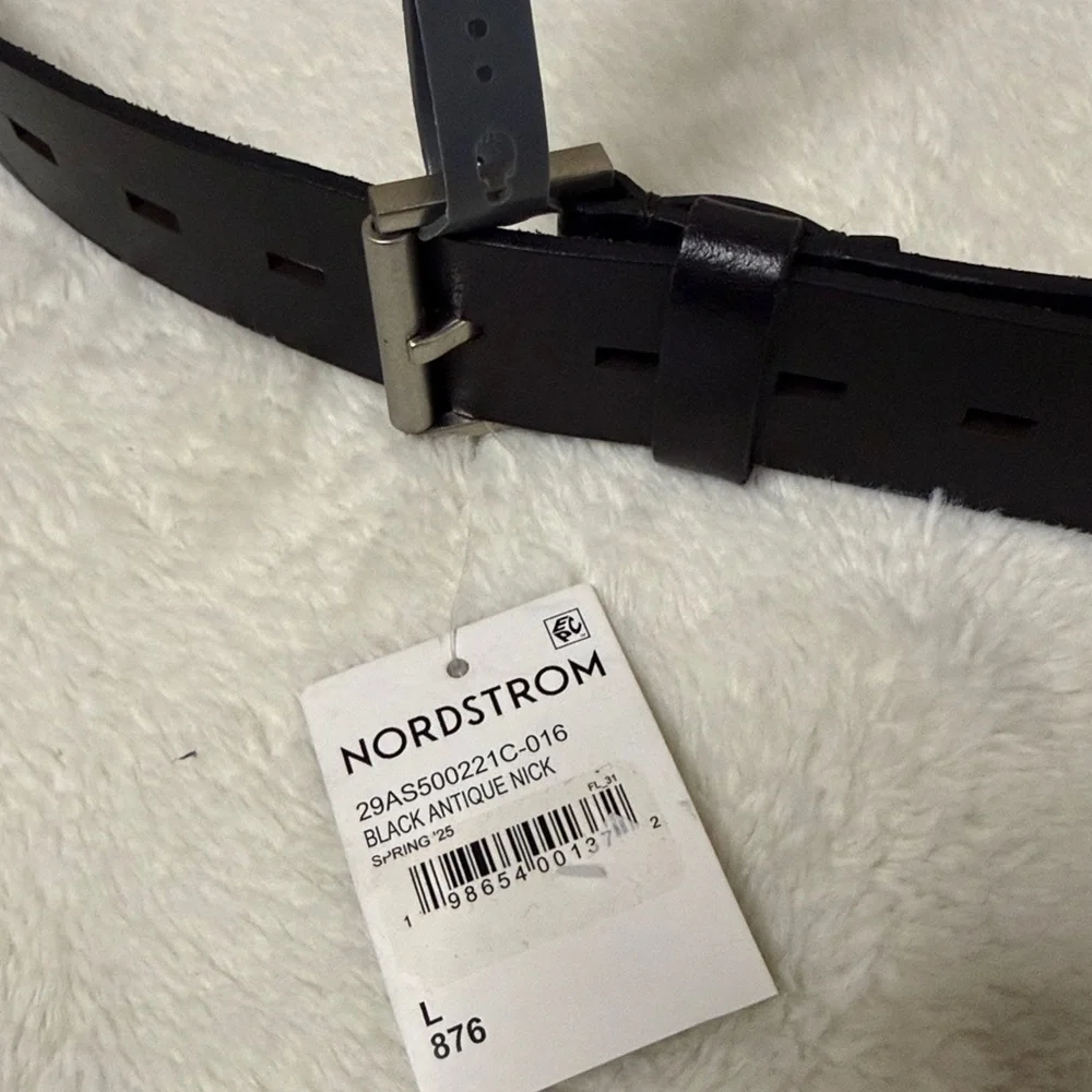 AllSaints Women’s Geometric Silver Studded Black Leather Belt - Sz Large, NWT